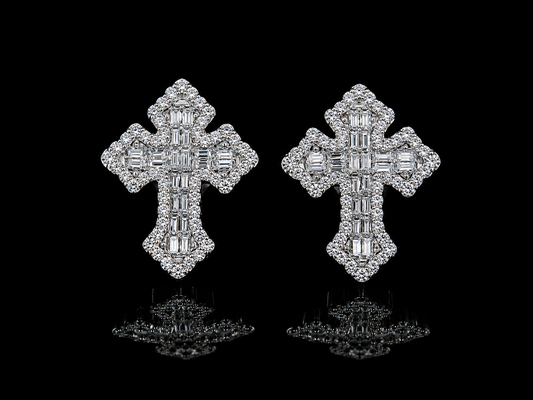 10K WHITE GOLD DIAMOND CROSS EARRINGS