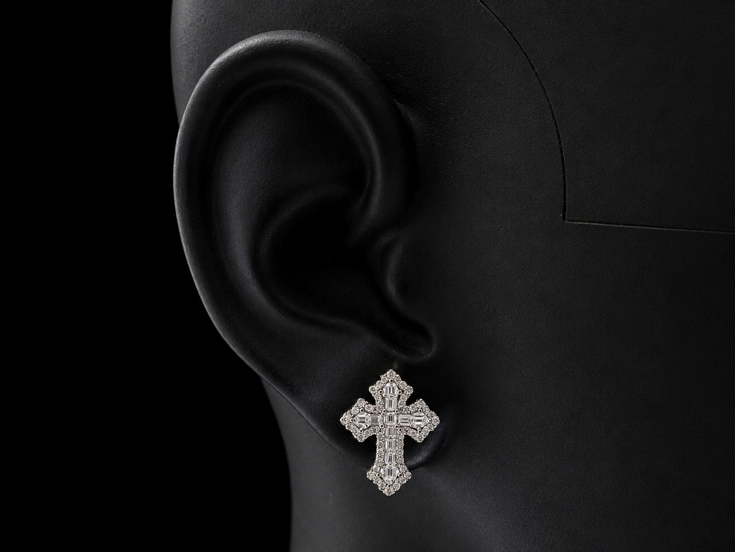10K WHITE GOLD DIAMOND CROSS EARRINGS