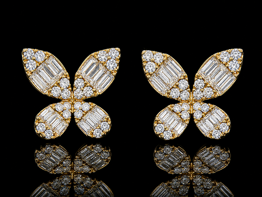 18KT YELLOW GOLD ELEGANT BUTTERFLY DIAMOND EARRINGS