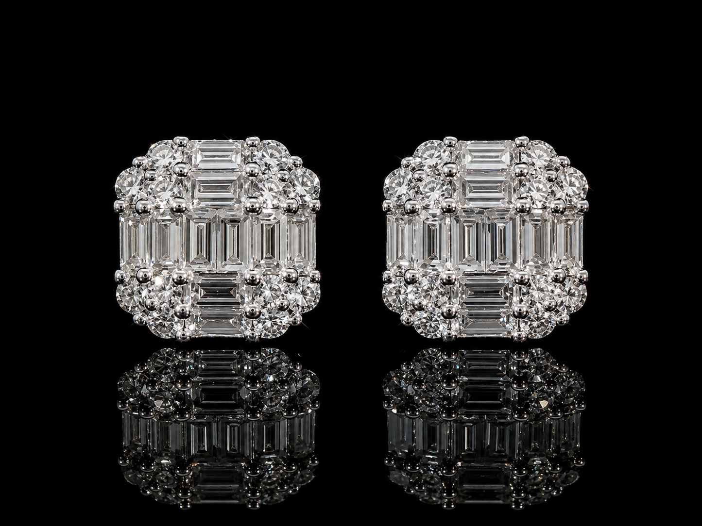 18K WHITE GOLD SQUARE BAGUETTE DIAMOND EARRINGS Angelica Jewellers