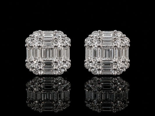 18K WHITE GOLD SQUARE BAGUETTE DIAMOND EARRINGS