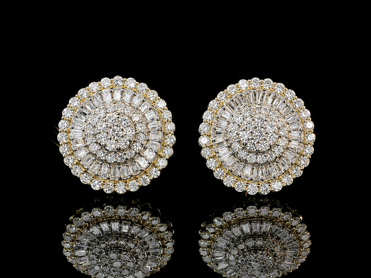 10K YELLOW GOLD BAGUETTE AND ROUND DIAMOND EARRINGS