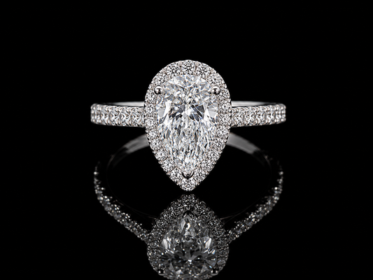 14K White Gold Pear Shape Lab Diamond Engagement Ring – 1.56 ct Total – IGI Certified