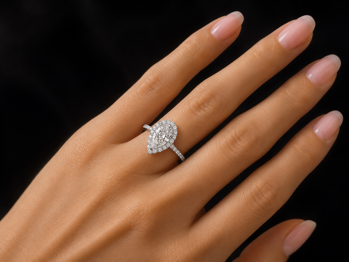 14K White Gold Pear Shape Lab Diamond Engagement Ring – 1.56 ct Total – IGI Certified Angelica Jewellers