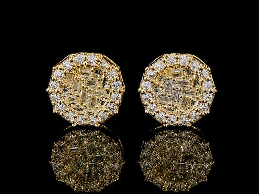 10K YELLOW GOLD BAGUETTE AND ROUND DIAMOND EARRINGS