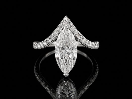 14K White Gold Marquise Cut Lab Diamond Engagement Ring – 2.97 ct Total – IGI Certified