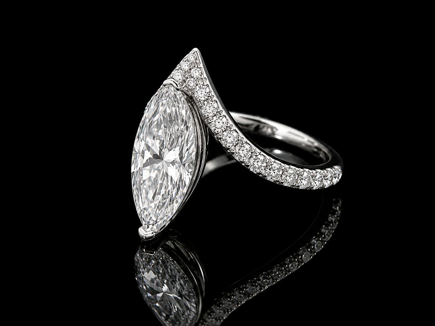 14K White Gold Marquise Cut Lab Diamond Engagement Ring – 2.97 ct Total – IGI Certified Angelica Jewellers