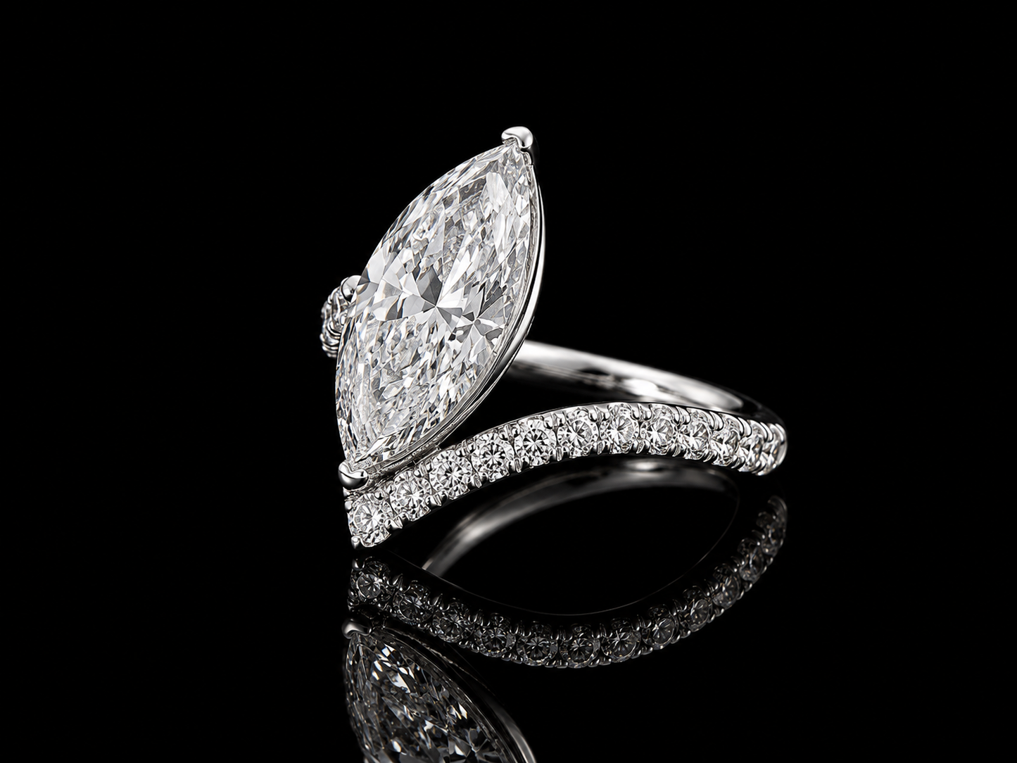 14K White Gold Marquise Cut Lab Diamond Engagement Ring – 2.97 ct Total – IGI Certified Angelica Jewellers