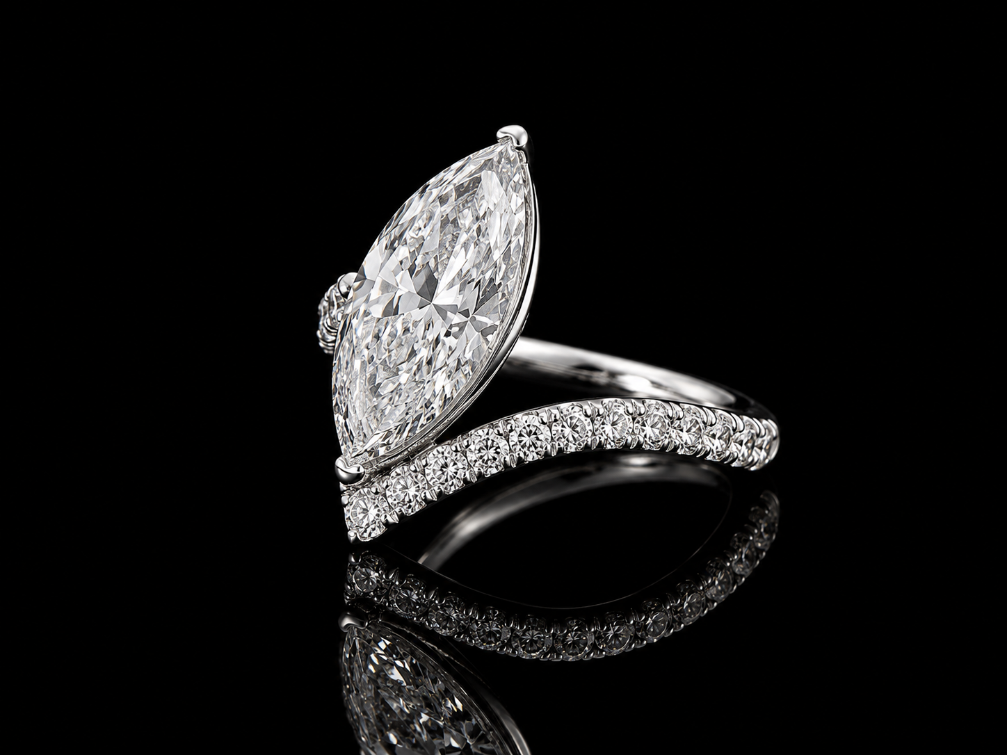 14K White Gold Marquise Cut Lab Diamond Engagement Ring – 2.97 ct Total – IGI Certified Angelica Jewellers