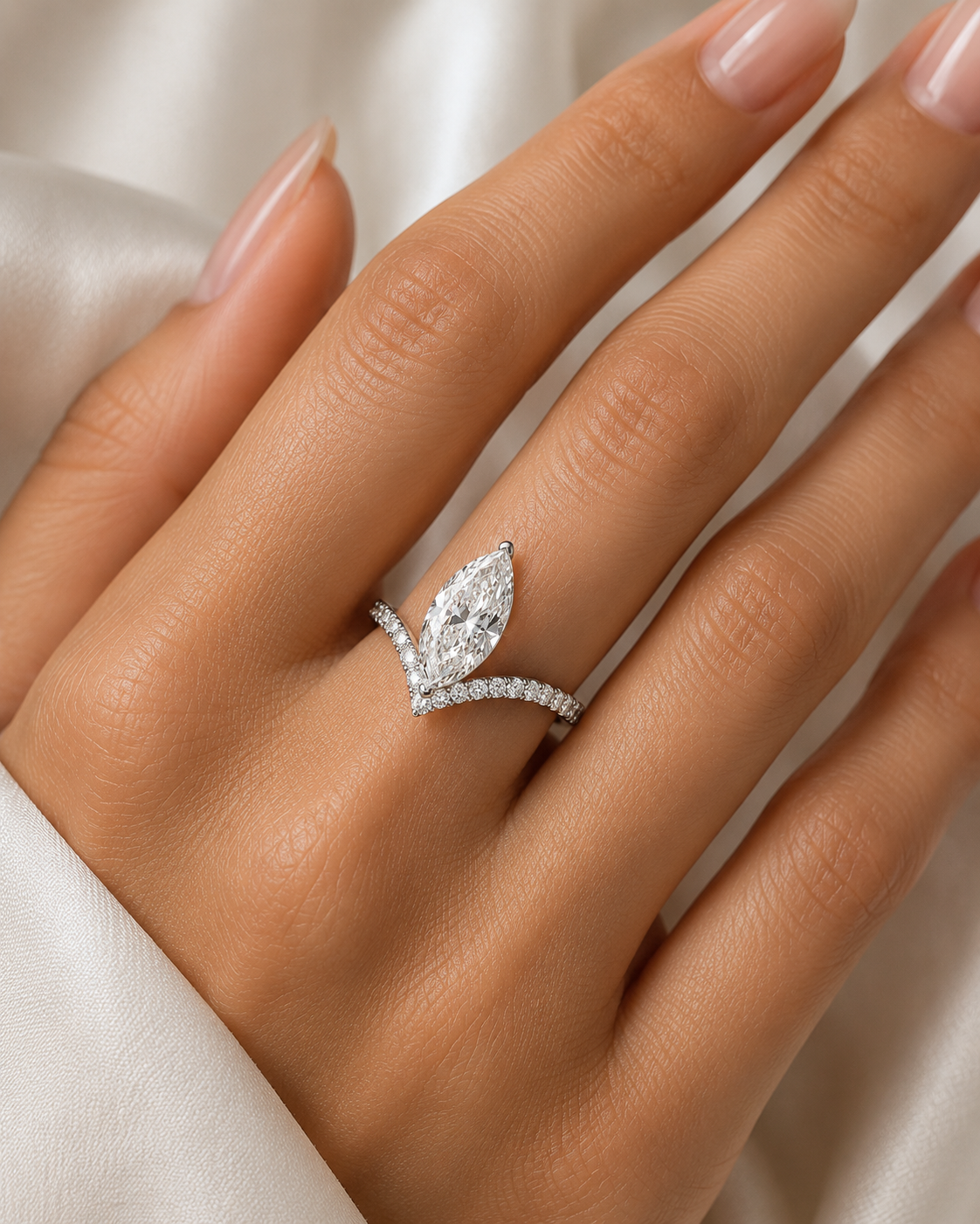 14K White Gold Marquise Cut Lab Diamond Engagement Ring – 2.97 ct Total – IGI Certified Angelica Jewellers