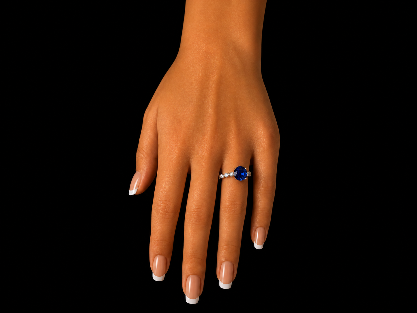 18K Yellow Gold 3.60 ct. Lab-Grown Blue Sapphire Round Cut & 1.10 ct. Diamond Ring Angelica Jewellers