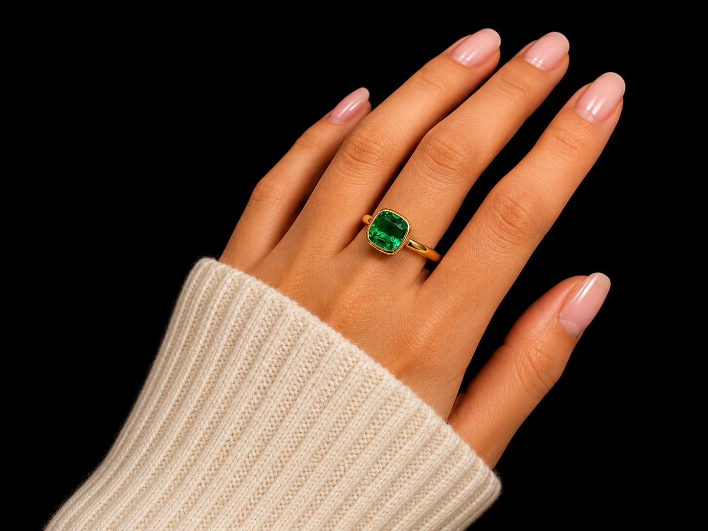 18K Yellow Gold Lab Green Emerald Cushion Cut Ring – 2.06 CT Angelica Jewellers