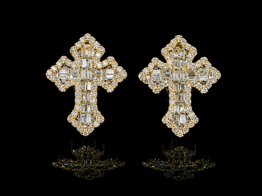 10K YELLOW GOLD DIAMOND CROSS EARRINGS