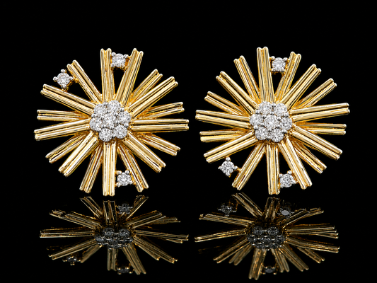 14KT YELLOW GOLD RADIANT STARBUST DIAMOND EARRINGS