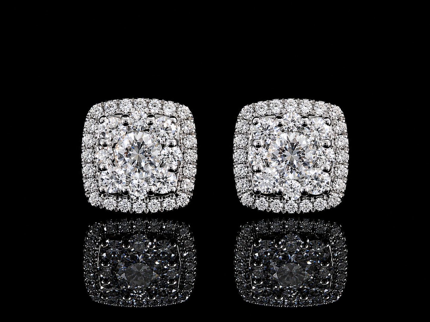 14K WHITE GOLD DIAMOND EARRINGS 7MM