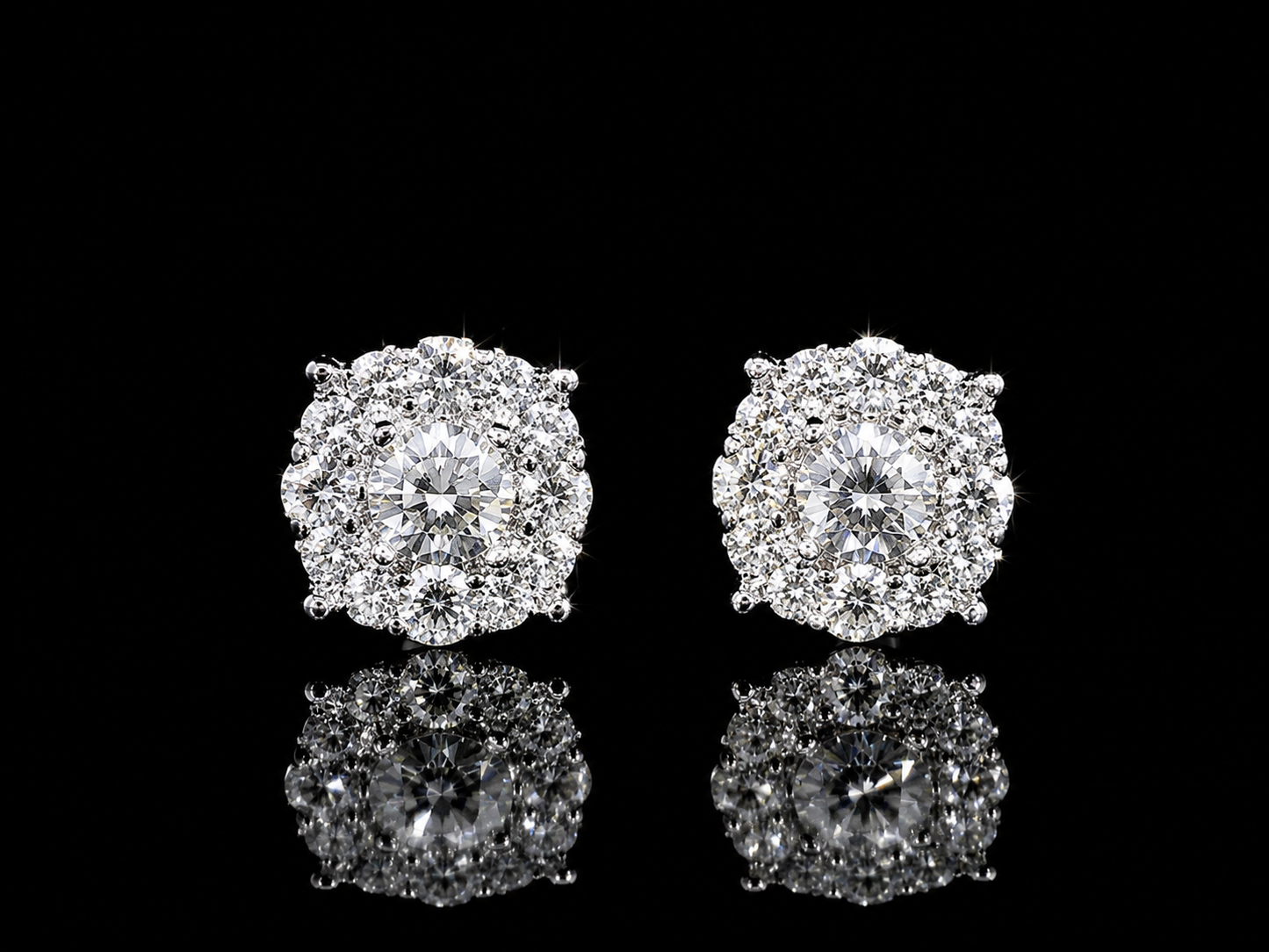 14K WHITE GOLD DIAMOND EARRINGS 6 MM