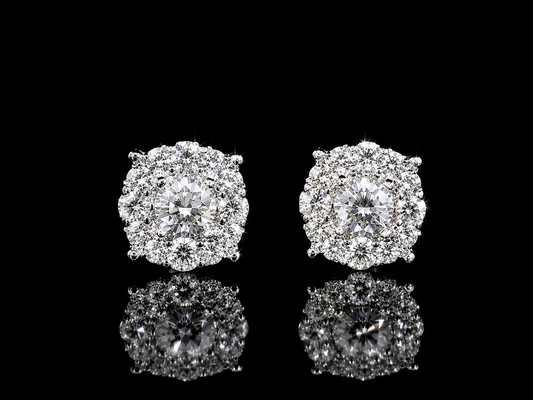14K WHITE GOLD DIAMOND EARRINGS 6 MM