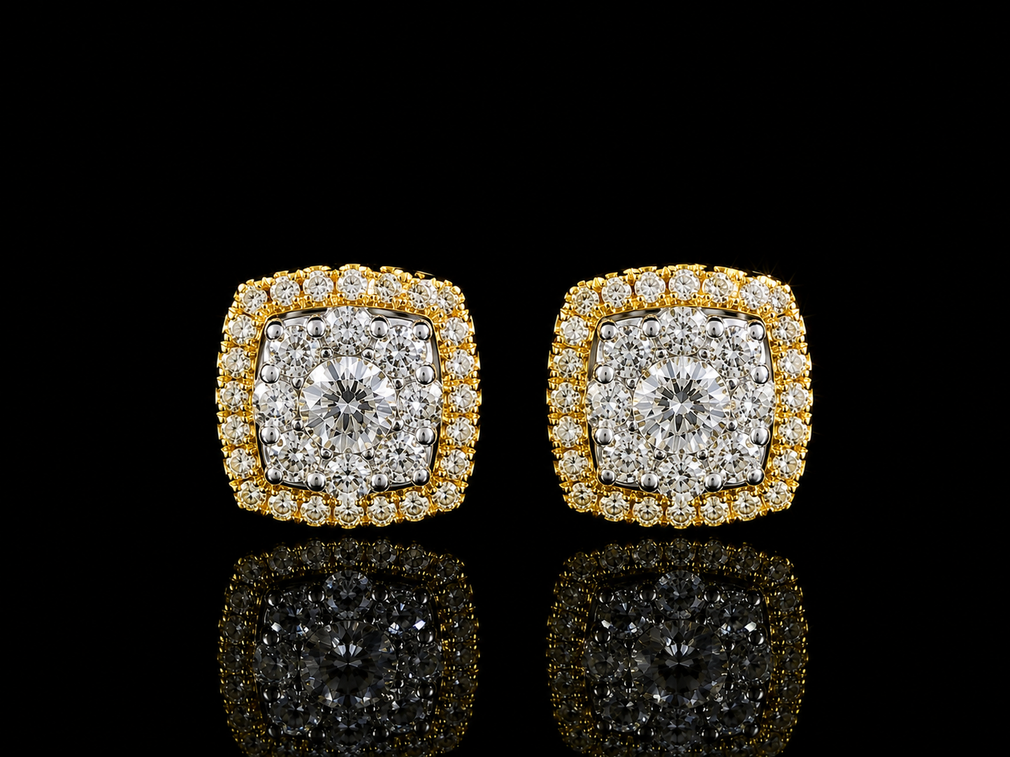 14K YELLOW GOLD DIAMOND EARRINGS 6MM