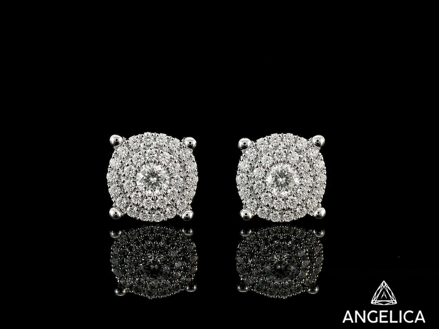 14K WHITE GOLD DIAMOND EARRINGS 6.5MM