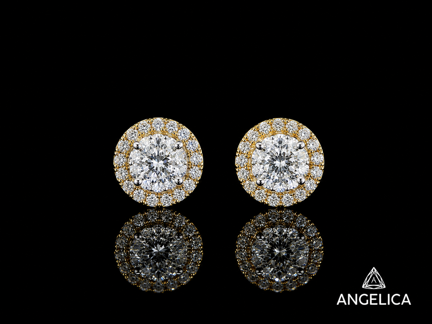 14K YELLOW GOLD DIAMOND EARRINGS 6mm
