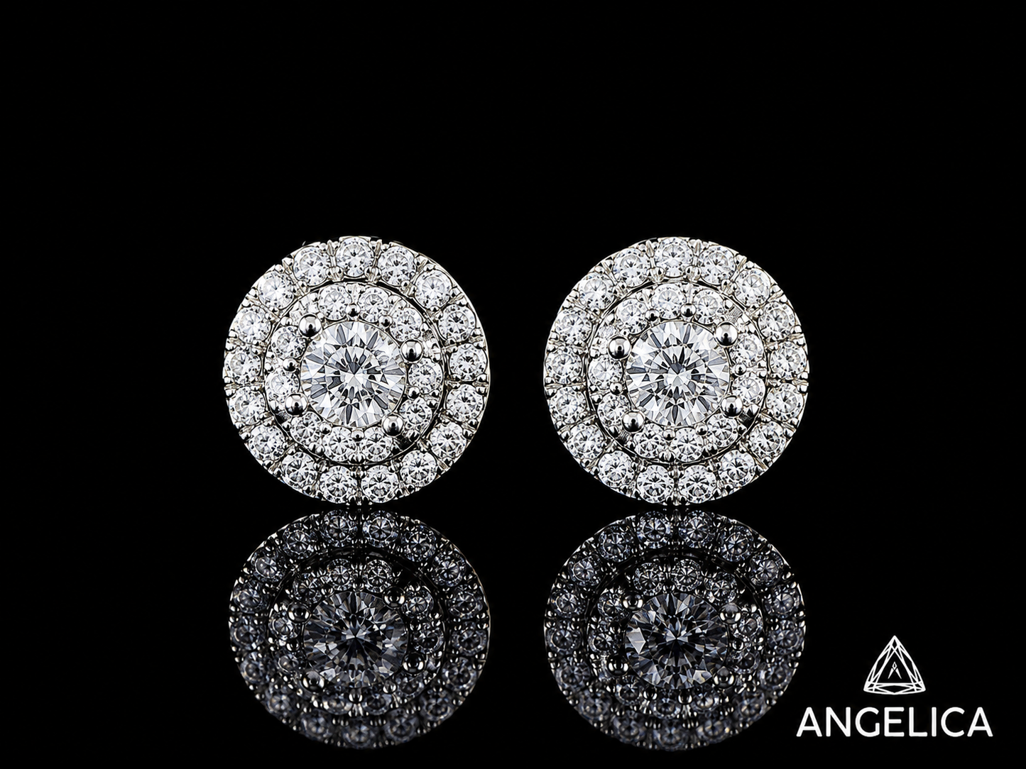 14K WHITE GOLD DIAMOND EARRINGS 8MM