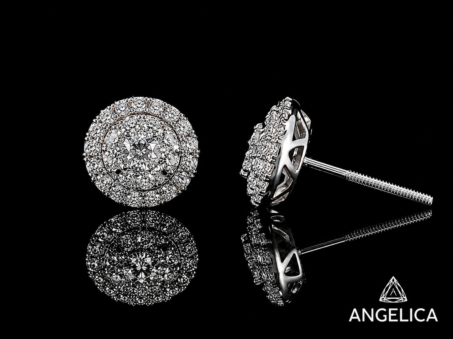 14K WHITE GOLD DIAMOND EARRINGS 8MM