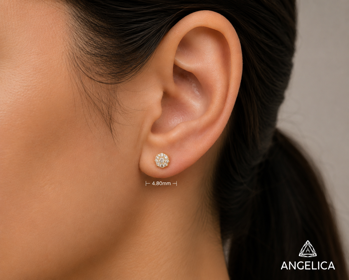 14K White Gold Round Diamond Stud Earrings – 0.25 ct Natural Diamonds – 4.8mm