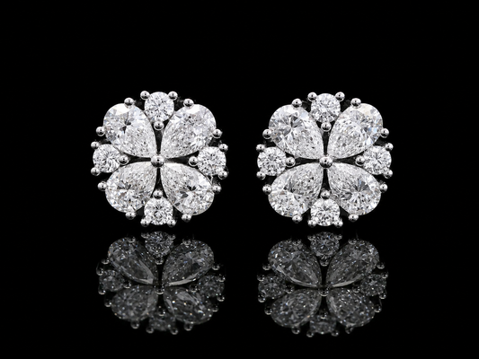 14K WHITE GOLD PEAR SHAPE & ROUND VVS F+ DIAMOND EARRINGS