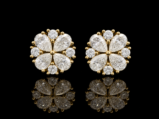 14K YELLOW GOLD PEAR SHAPE & ROUND VVS F+ DIAMOND EARRINGS
