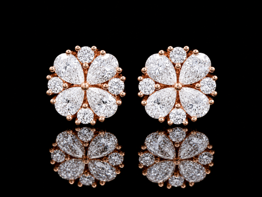14K ROSE GOLD PEAR SHAPE & ROUND VVS F+ DIAMOND EARRINGS