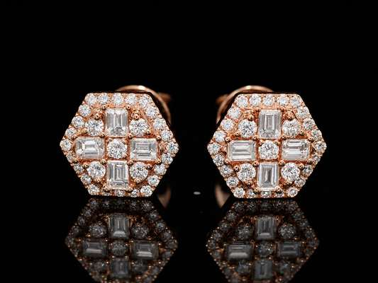 14K ROSE GOLD BAGUETTE & ROUND VVS F+ DIAMOND EARRINGS