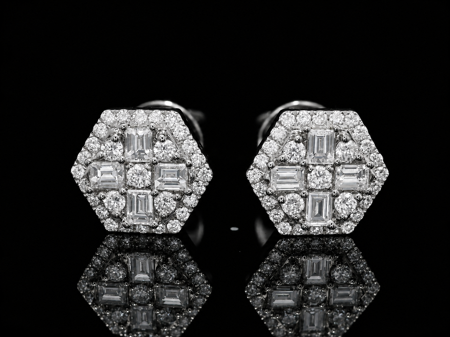 14K WHITE GOLD BAGUETTE & ROUND VVS F+ DIAMOND EARRINGS