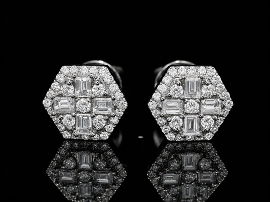 14K WHITE GOLD BAGUETTE & ROUND VVS F+ DIAMOND EARRINGS