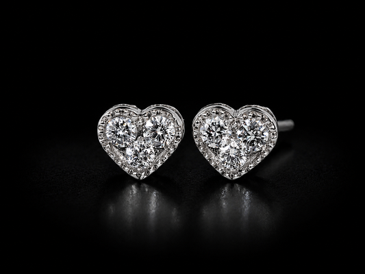 14K White Gold Heart Diamond Stud Earrings – 0.25 ct Natural Diamonds
