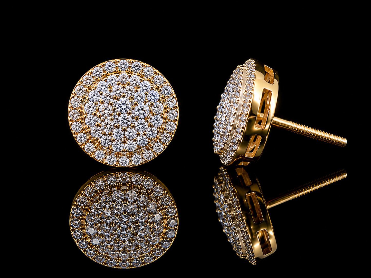 14K Yellow Gold Pavé Diamond Stud Earrings – 0.48 ct Natural Diamonds – 8.5mm