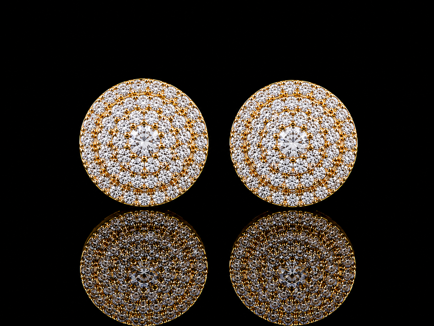 14K Yellow Gold Pavé Diamond Stud Earrings – 0.48 ct Natural Diamonds – 8.5mm