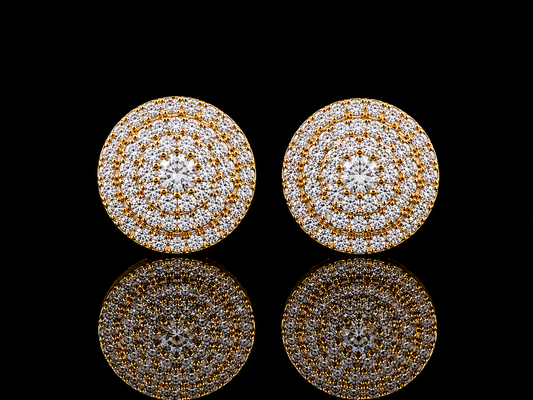 14K Yellow Gold Pavé Diamond Stud Earrings – 0.48 ct Natural Diamonds – 8.5mm