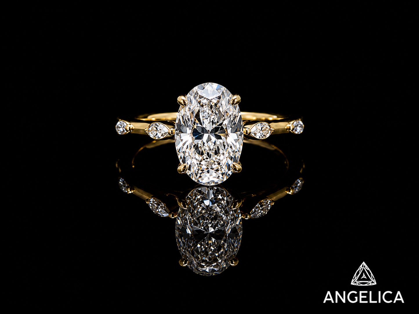 18K Yellow Gold Oval Lab Diamond Engagement Ring – 2.30 ct Total – IGI Certified