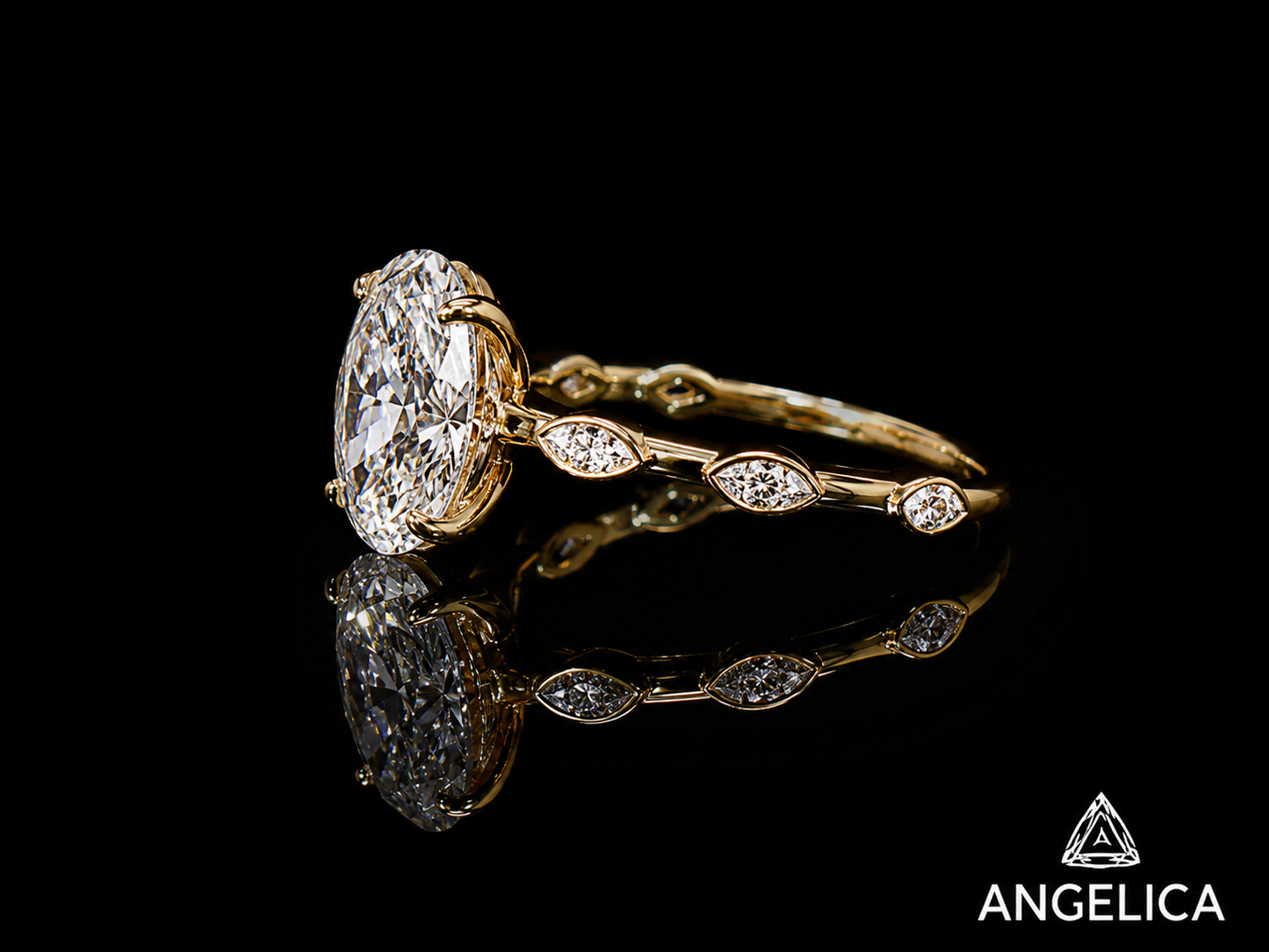 18K Yellow Gold Oval Lab Diamond Engagement Ring – 2.30 ct Total – IGI Certified