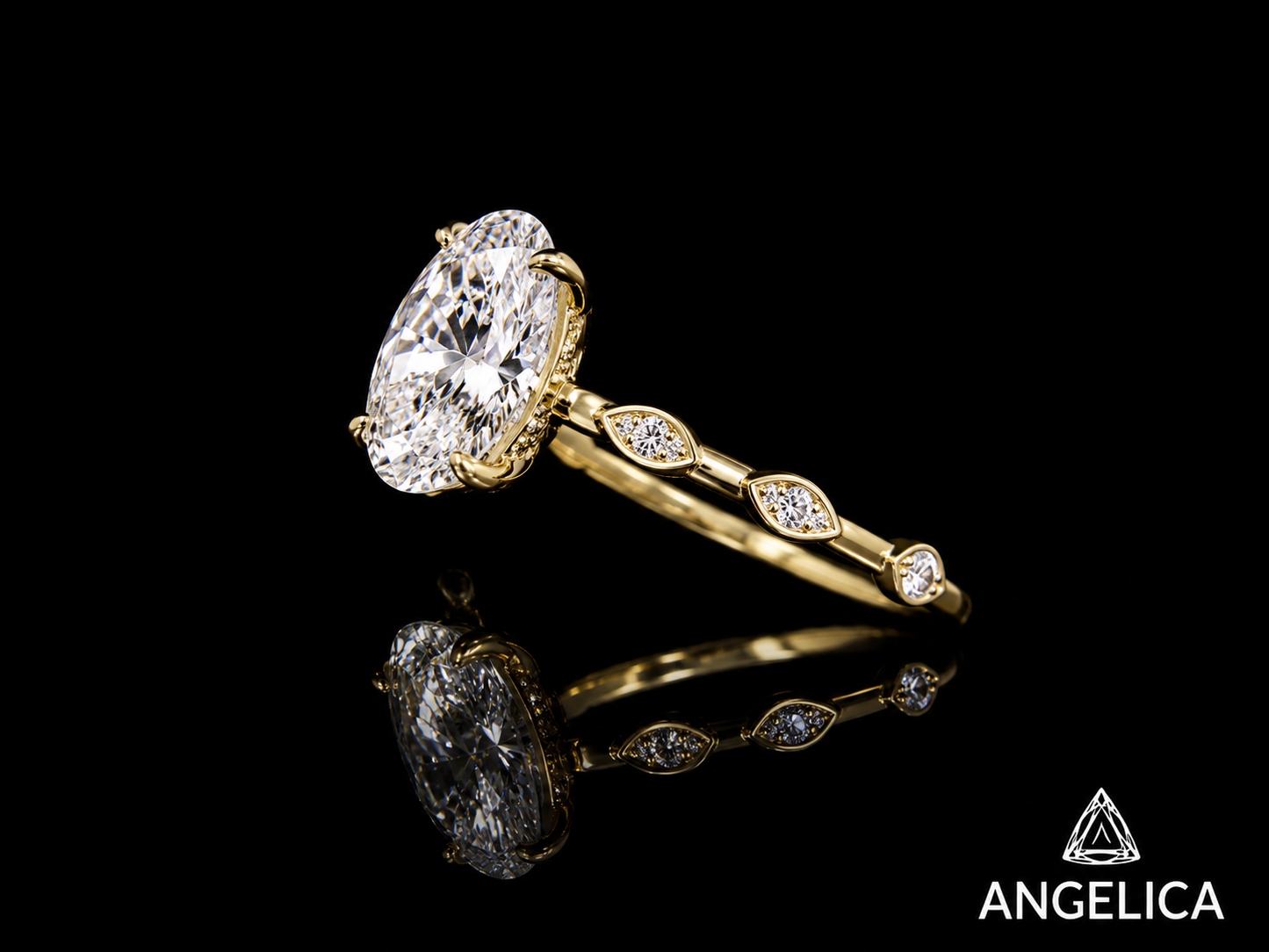 18K Yellow Gold Oval Lab Diamond Engagement Ring – 2.30 ct Total – IGI Certified