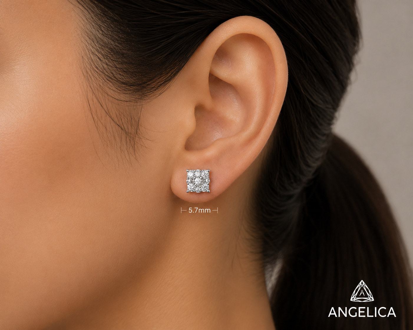 14K White Gold Square Diamond Stud Earrings – 0.50 ct Natural Diamonds 5.7mm