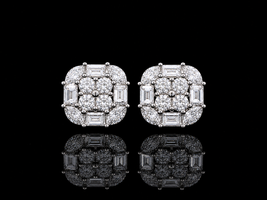 14K WHITE GOLD ROUND, BAGUETTES & MARQUISE DIAMOND EARRINGS
