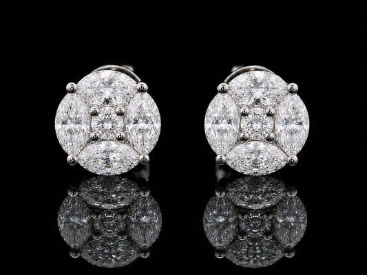 14K WHITE GOLD MARQUISE & ROUND VVS F+ DIAMOND EARRINGS