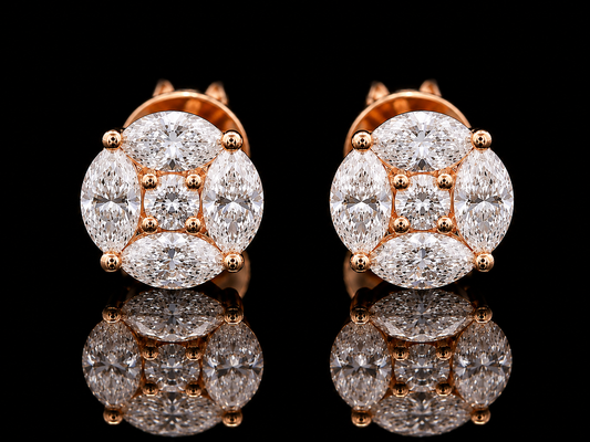 14K ROSE GOLD MARQUISE & ROUND VVS F+ DIAMOND EARRINGS