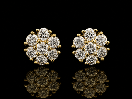 14K YELLOW GOLD ROUND DIAMONDS VVS F+ EARRINGS