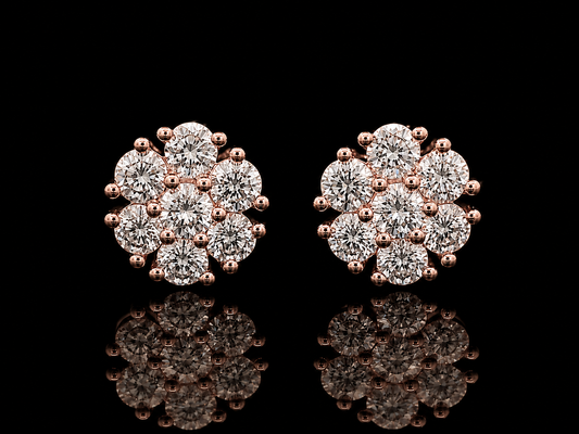 14K ROSE GOLD ROUND DIAMONDS VVS F+ EARRINGS 8mm