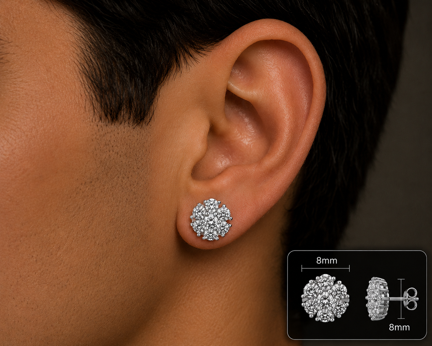 14K ROSE GOLD ROUND DIAMONDS VVS F+ EARRINGS 8mm