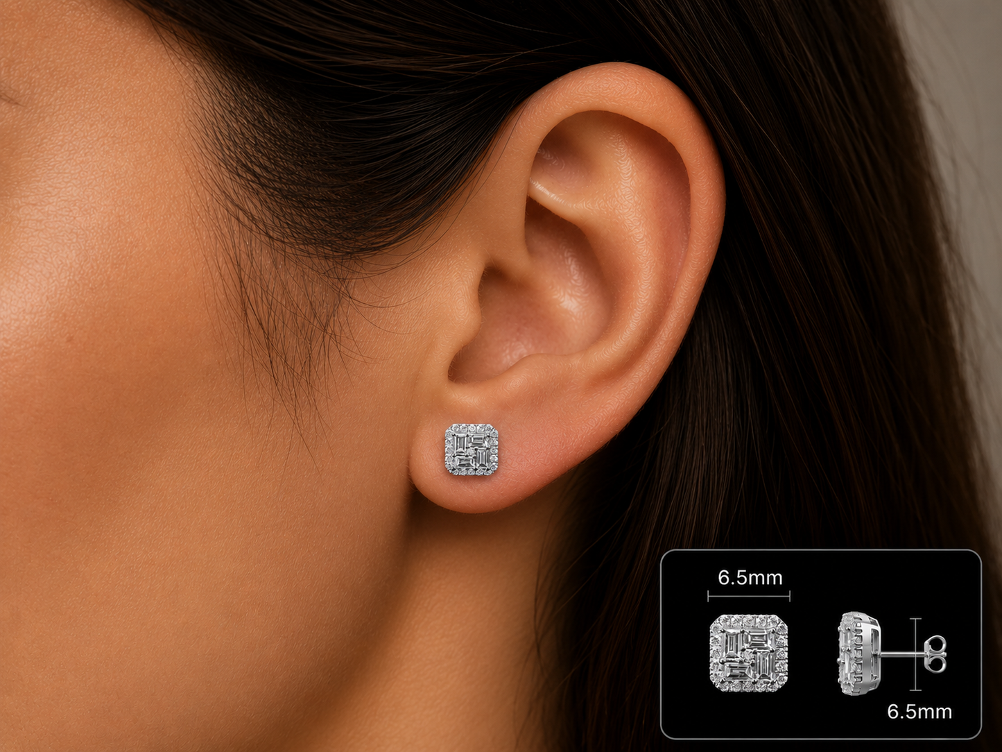 14K WHITE GOLD BAGUETTE & ROUND VVS F+ DIAMOND EARRINGS
