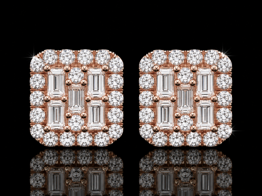 14K ROSE GOLD BAGUETTE & ROUND VVS F+ DIAMOND EARRINGS