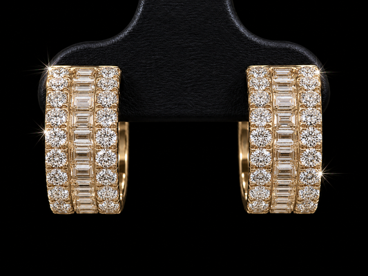 14K YELLOW GOLD 6MM VVS F+ HOOP DIAMOND EARRINGS